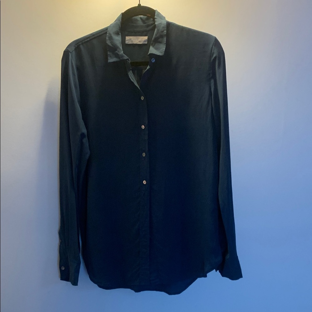 Everlane Navy Silk Button-Up Shirt